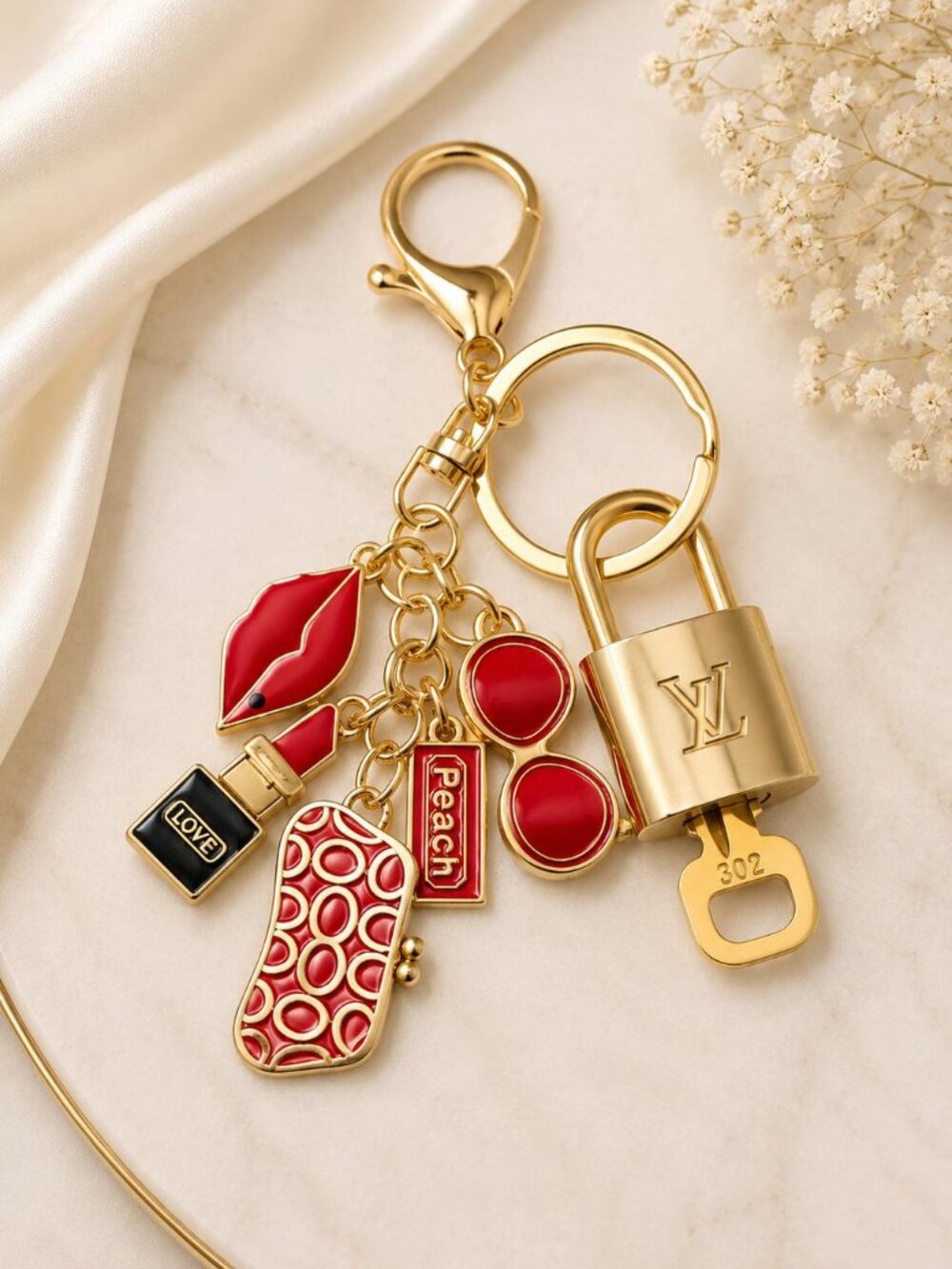 Authentic Louis Vuitton Gold Padlock & Key 🔒 LV Bag Charm w/ Unbranded Keychain